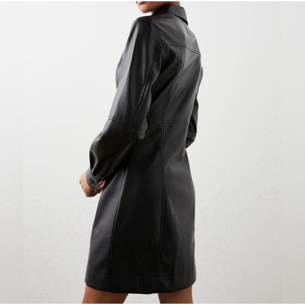 NEW Rails Ruby Faux Leather Black Mini Shirtdress Size Small Long Sleeve NWT - Picture 4 of 14